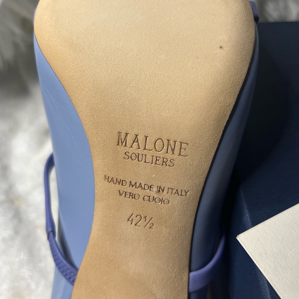 Malone Souliers Maureen Leather Dual-band 70mm Blue Mules Pump SZ 42.5EU/12.5US - Picture 7 of 11